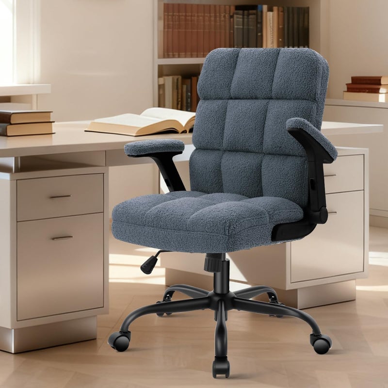 ST ZONE Executive Office Desk Chair High Back Ergonomic Task Chair Computer Faux Fur Chair Home Office Chairs with Lumbar Support, Blue - Image 2
